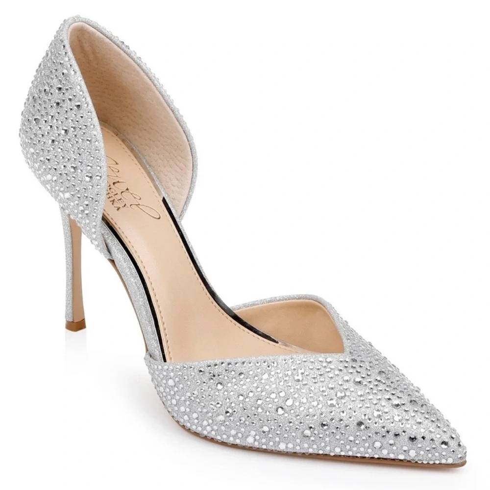 Jewel Badgley Mischka Grace Silver Rhinestone Stiletto Heel 6.5 - Picture 1 of 9